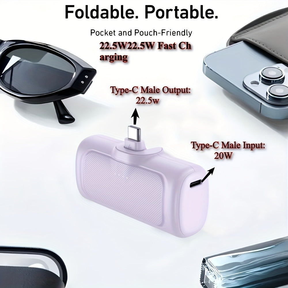 5000mAh Direct-Plug USB-C Power Bank with 22.5W Marking, Phone Stand and Four Color Options