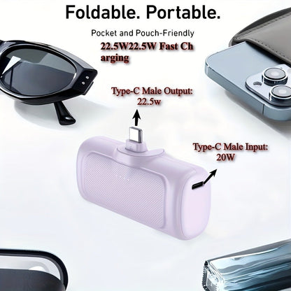 5000mAh Direct-Plug USB-C Power Bank with 22.5W Marking, Phone Stand and Four Color Options