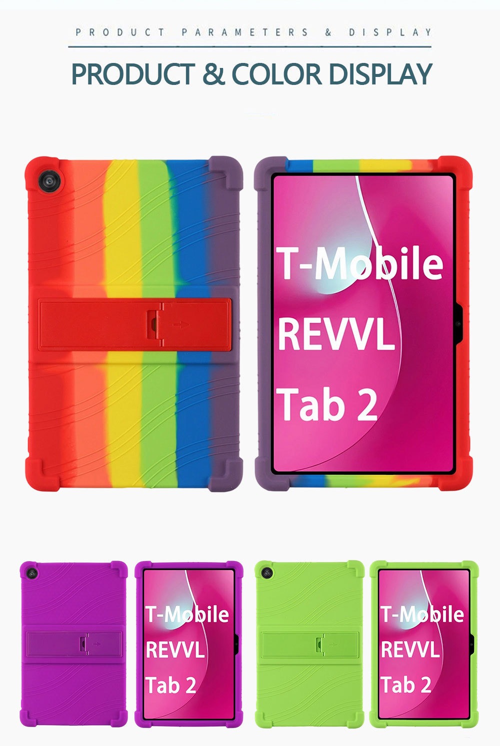 T-Mobile Revvl Tab 2 10.1-Inch Soft TPU-Labeled Tablet Case with Kickstand in Black, Blue or Rose Red