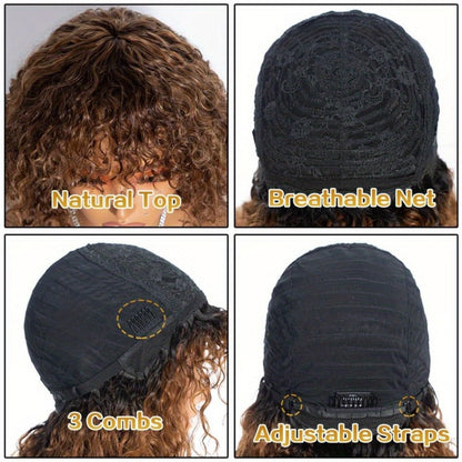 12-Inch Water Wave Bob Human Hair Wig with Bangs, 150% Density and TT1B/33 or P1B/30 Color