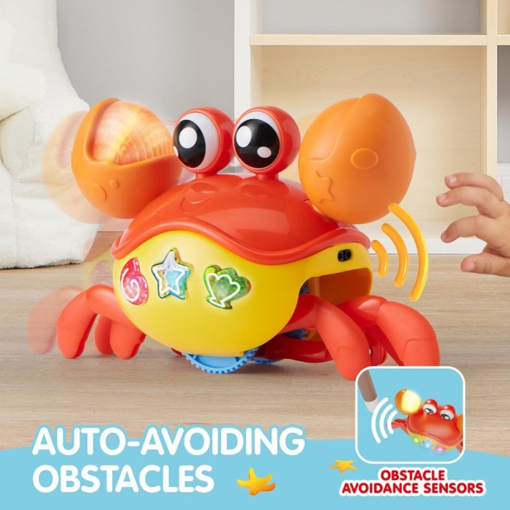 Crawling Crab Baby Toy with Lights, Music & Smart Obstacle Sensor – Interactive Tummy Time Toy for Infants, Dancing Walking Sensory Crawling Toy for Babies & Toddlers, Perfect Christmas & Baby Gift