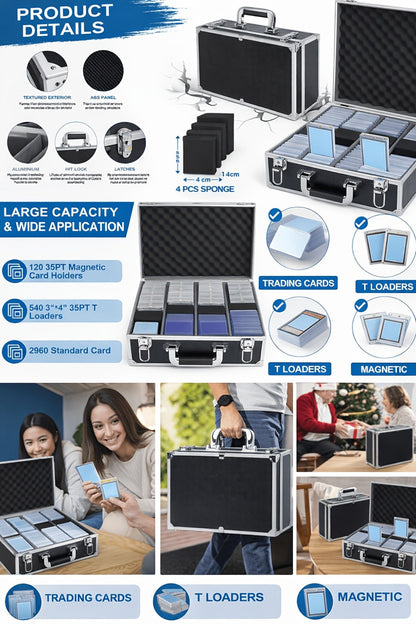 Aluminum Trading Card Storage Case with Key Lock and Three Interior Layout Options for Graded Slabs