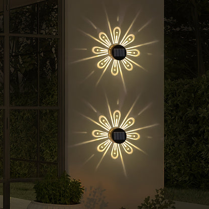 Solar Wall Lights Outdoor 2 Pack - Dusk to Dawn Auto On/Off, Decorative Projection Fence Porch Garden Lights, Weatherproof Solar Powered Yard Pathway Stair Decor, Halloween Christmas Holiday Lighting