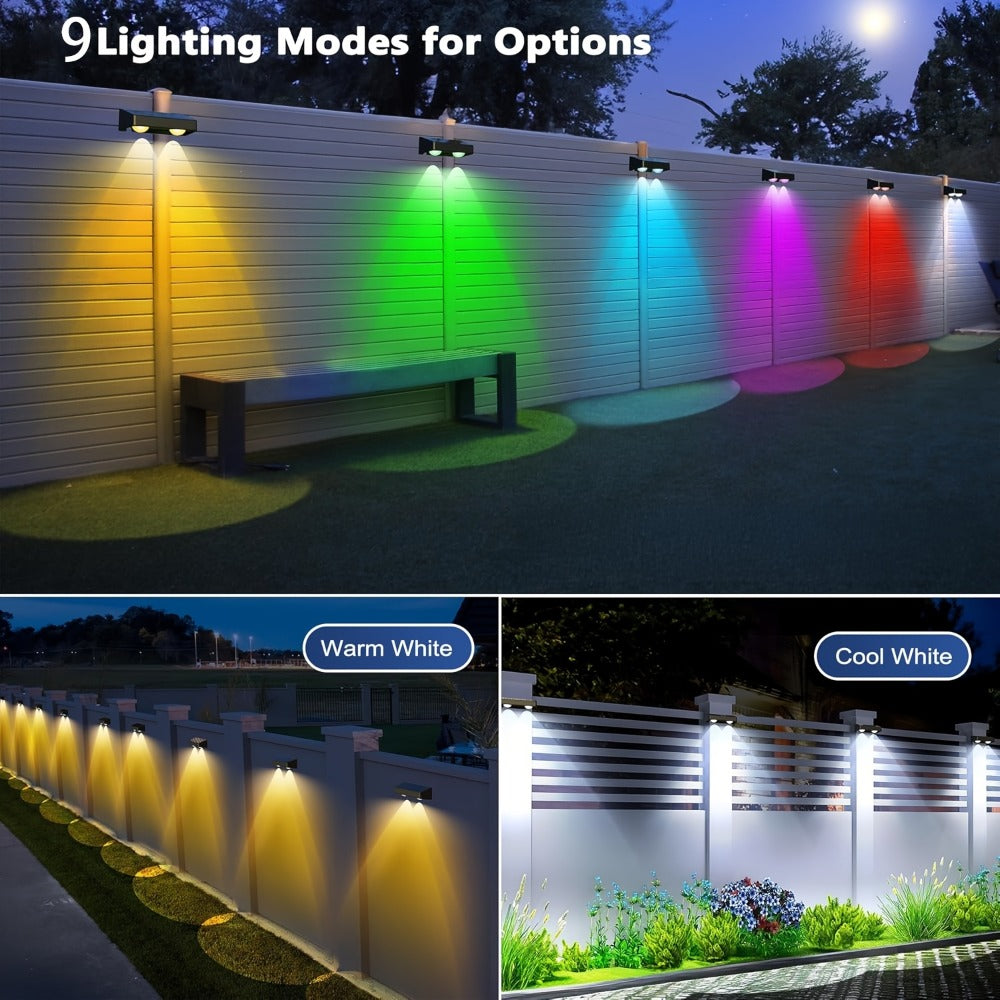 Solar Garden Light Fence Wall Fixtures with 9 Modes, Dusk Sensor and 4 or 8-Pack Options for Outdoor Garden Decor