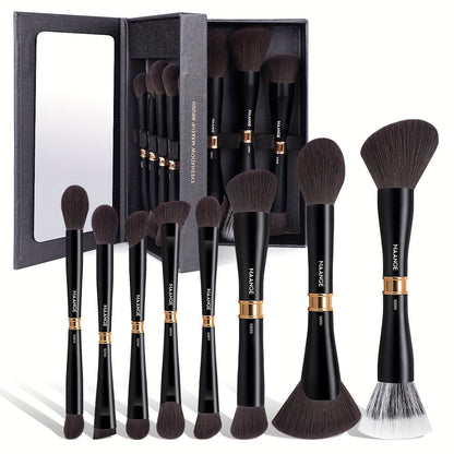 Double-Ended Makeup Brush Set 8-Piece with Storage Box – Premium Aluminum Alloy Handle, 16 Brush Heads for Foundation Blush Contour, Travel-Ready Gift for Women