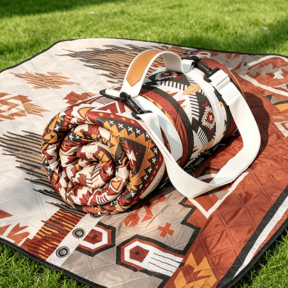 Dark Green Padded Picnic Blanket with Buckled Carry Straps, 80 x 80in Large Roll-Up Outdoor Mat