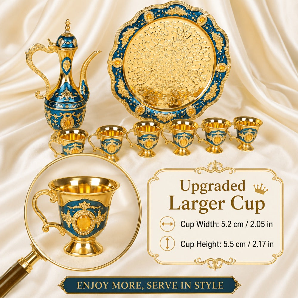 Vintage-Style Turkish Tea and Coffee Serving Set with Teapot, Six Cups and Tray in Three Colors