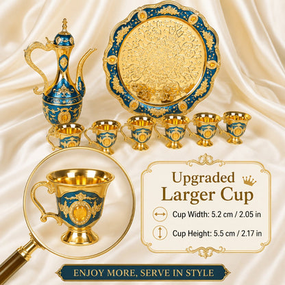 Vintage-Style Turkish Tea and Coffee Serving Set with Teapot, Six Cups and Tray in Three Colors