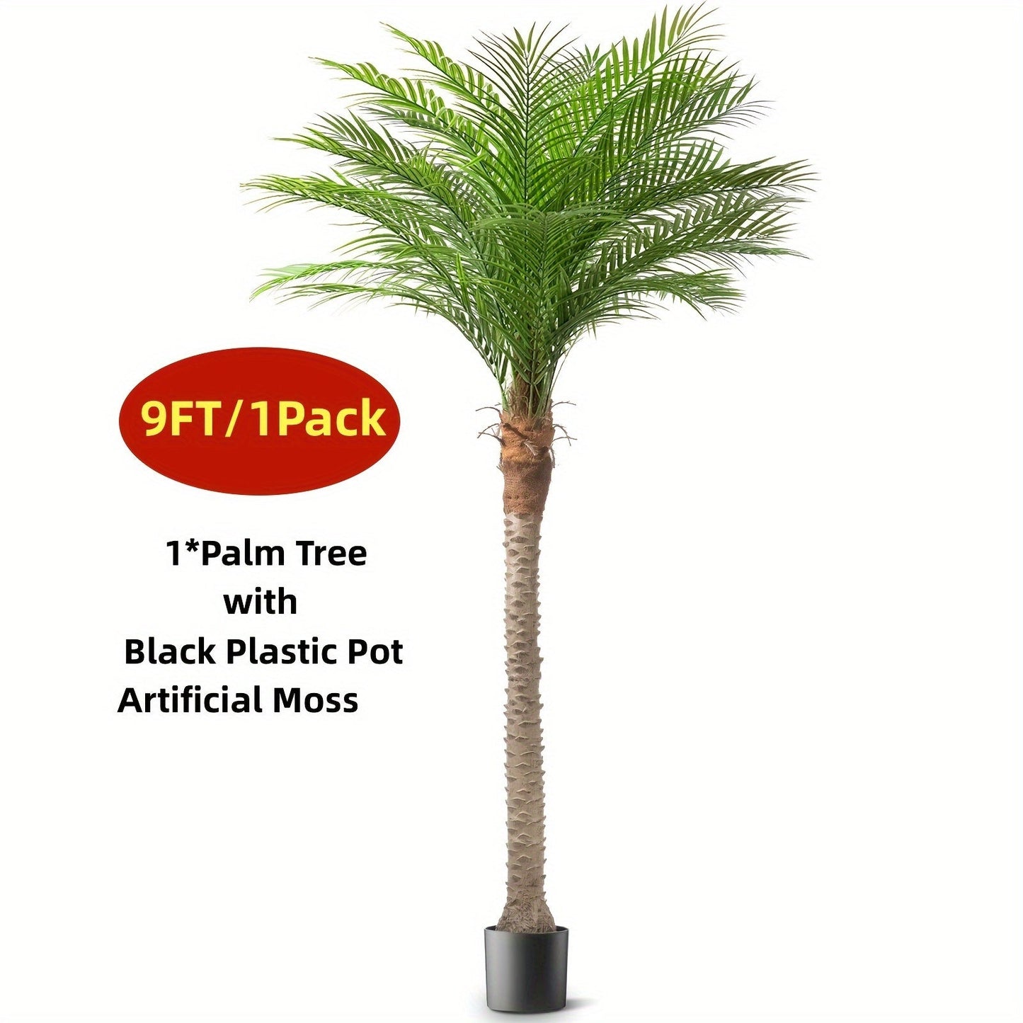 Large Artificial Palm Tree with Textured Trunk, Green Fronds and Three Exact Height-and-Pack Checkout Options
