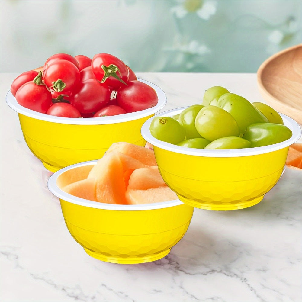Striped 13-Ounce Disposable Plastic Serving Bowls with Side Handles, 120-Piece Red, Yellow or Green Packs