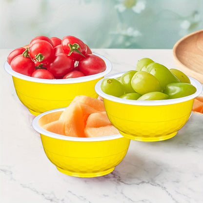 Striped 13-Ounce Disposable Plastic Serving Bowls with Side Handles, 120-Piece Red, Yellow or Green Packs