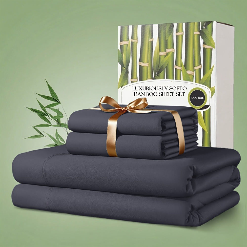 Sheet Set, Four-Piece 30% Lyocell and 70% Viscose Bedding with 18-to-24-Inch Fitted Pocket and Twelve Colors