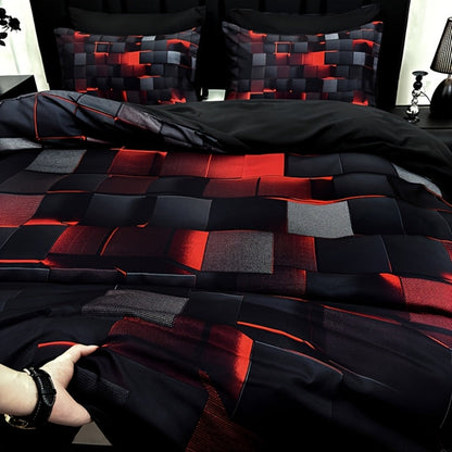 Three-Piece Plaid Duvet Cover Set with Two Pillowcases in Five Colors and Four Bed Sizes for Home and Everyday Use