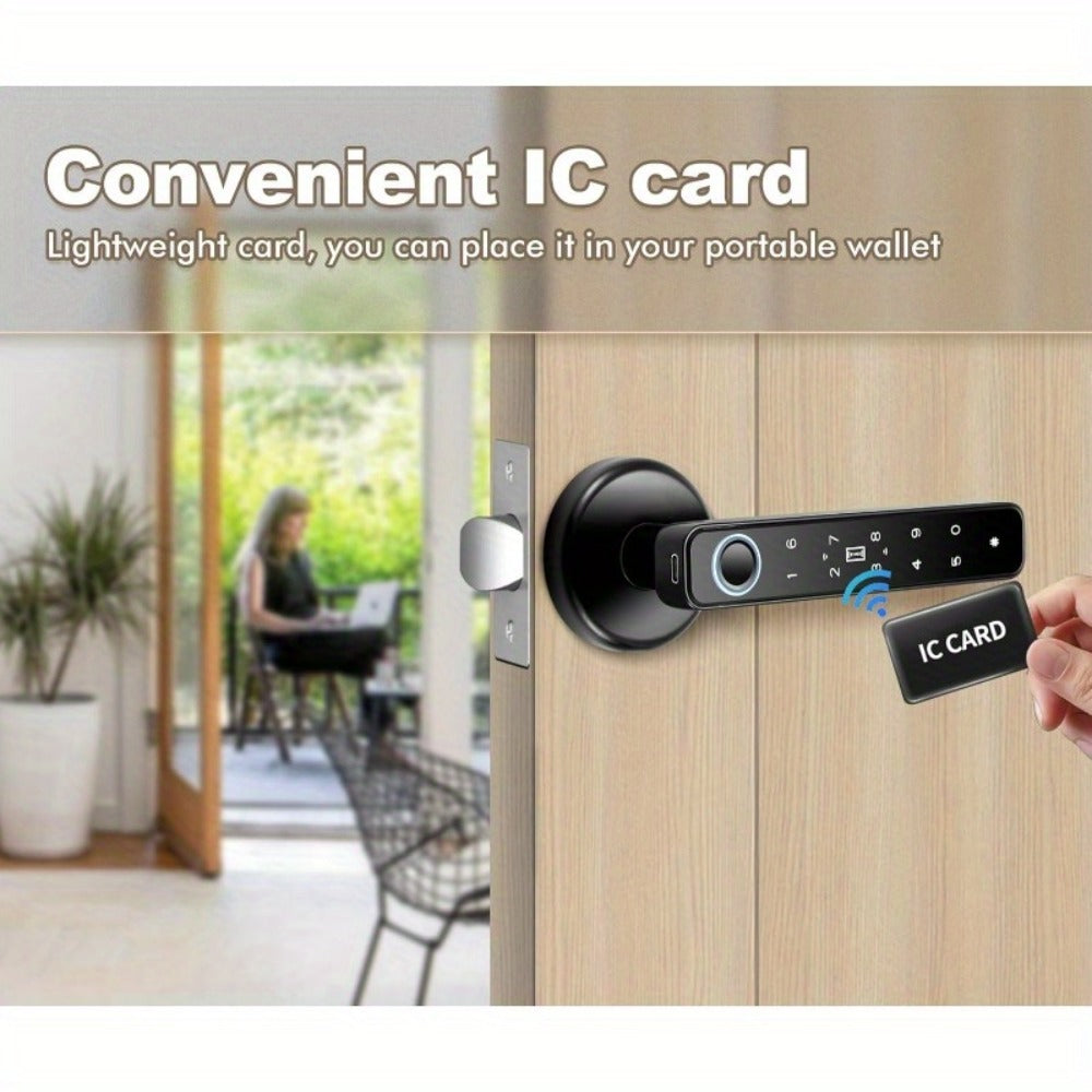 Smart Door Lock Handle with Fingerprint, Keypad, IC Card, App and Key in Single or Double Row Options