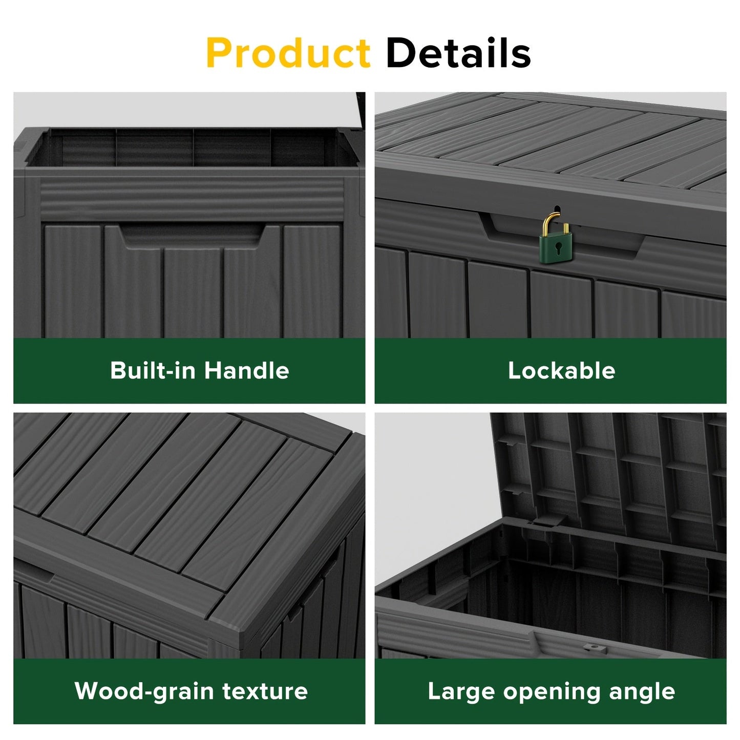 Molded-Panel Outdoor Storage Box with 36-, 45- or 51-Gallon Labels across Four Capacity-and-Color Models