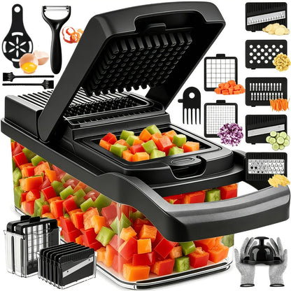18-in-1 Vegetable Chopper and Mandoline Slicer with Clear Container in Upgraded or Gray 18-Piece Checkout Sets