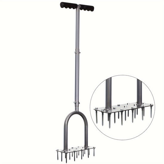 Spike Lawn Aerator with 15 Iron Spikes - Heavy Duty Metal Manual Dethatching & Soil Aerating Tool, Pre-Assembled Grass Aerator for Yard, Garden & Patio Lawn Aeration to Revive Lawn Health