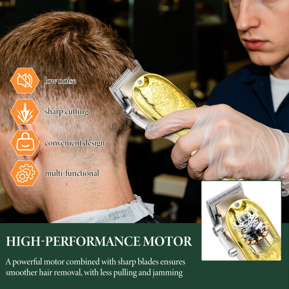 Hair Clippers & Trimmers LQT Golden Dragon Three-Piece Set with LCD Displays, USB Cables and Gift Box
