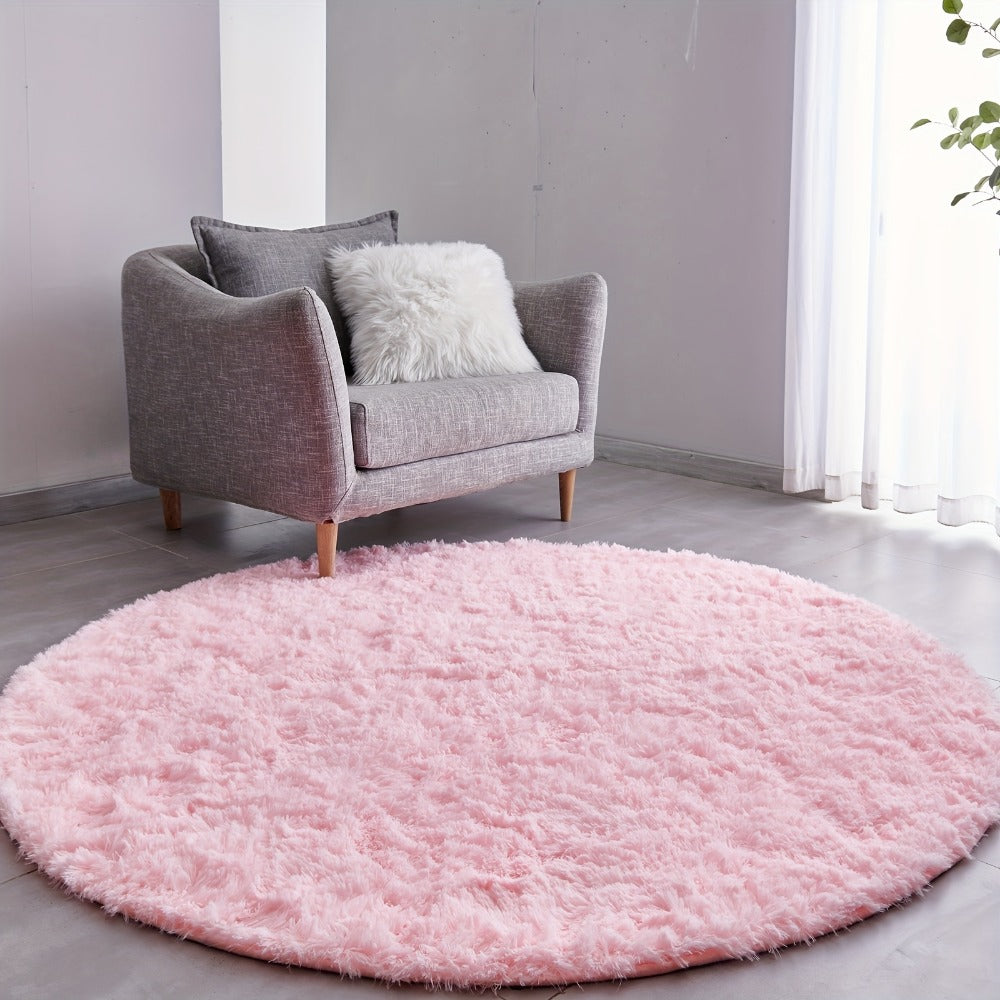Area Rug, Round Shaggy Plush Carpet in Seven Colors and 4-, 5- or 6-Foot Diameters with Spot-Clean Care