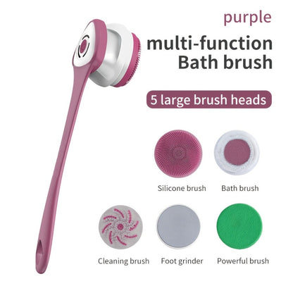 Electric Body Scrubber 6-in-1 Rechargeable Shower Brush - Vibrating Exfoliating Brush with Long Handle, 6 Brush Heads for Deep Cleansing, Back Scrubber, Pore Cleansing, Spa Gift for Women & Men