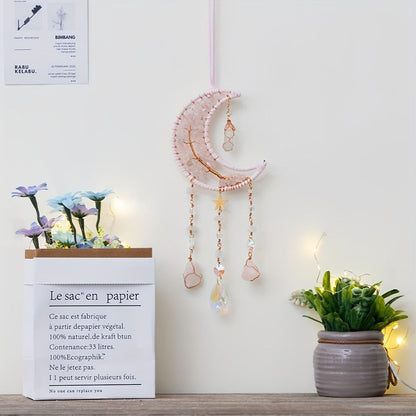 Dreamcatcher Moon Suncatcher Wall Hanging – Handmade Boho Wind Chime Pendant for Indoor Outdoor Garden, Courtyard & Party Decor – Christmas & Birthday Gift
