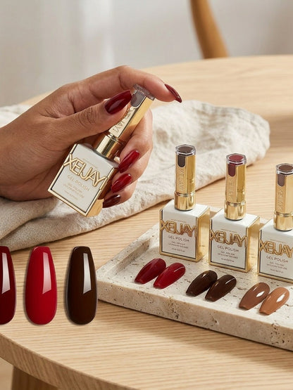 Gel Nail Polish Set with XEIJAYI Label, 6 Red Glitter Gel Colors in Gilded Bottle Set 36 for UV LED Cure