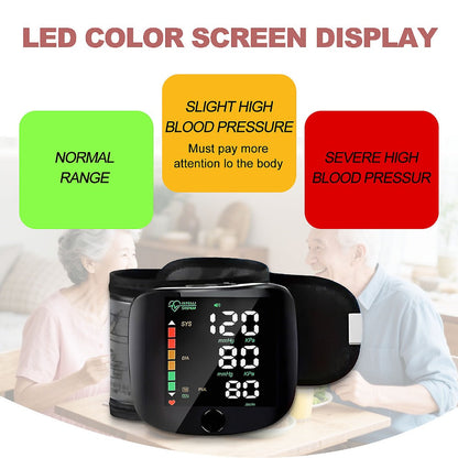 Blood Pressure Monitor for Wrist, Portable Black Digital Device with Large Display and One-Button Control