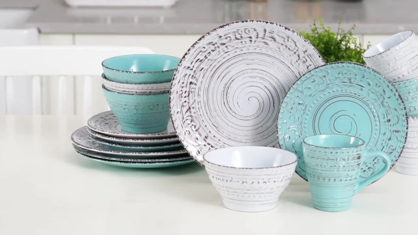 Sixteen-Piece Ceramic-Style Dinnerware Set for Four in White-Blue or Milky-White Coffee Colors
