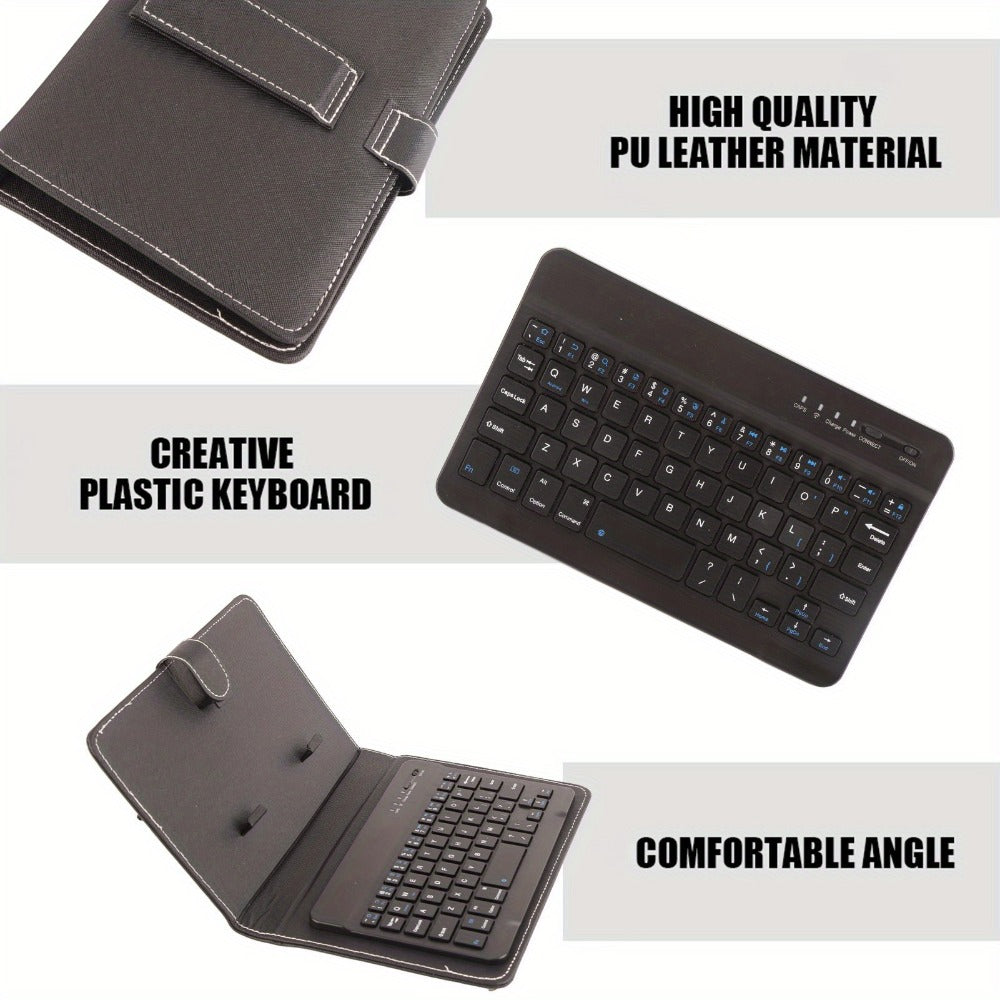 Collapsible Bluetooth Keyboard with Built-In Phone Stand – Wireless Portable Keyboard for Smartphones Tablets Laptops, Compatible with iOS Android Windows, PU Leather Case, Black Business Travel Keyboard