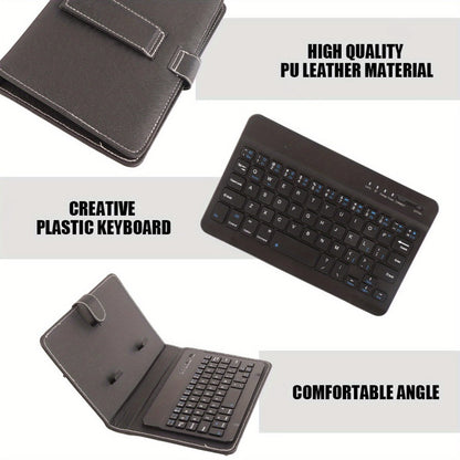 Collapsible Bluetooth Keyboard with Built-In Phone Stand – Wireless Portable Keyboard for Smartphones Tablets Laptops, Compatible with iOS Android Windows, PU Leather Case, Black Business Travel Keyboard