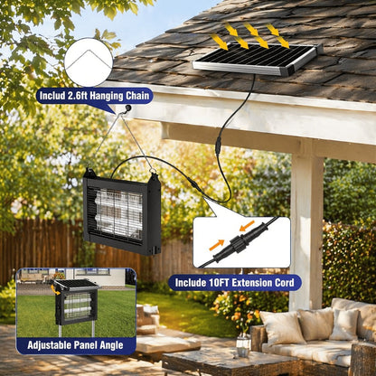Solar Bug Zapper Pest Control Device with Adjustable Panel, Ground Stake, Wall Mount and USB-C Charging