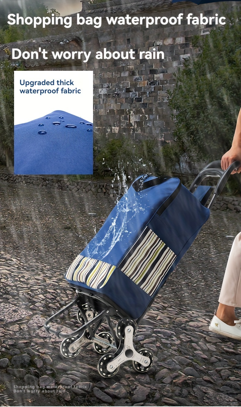 Stair Climbing Shopping Cart with Detachable Hand Truck, Foldable Grocery Trolley with Spacious Polyester Bag for Home Market Transport