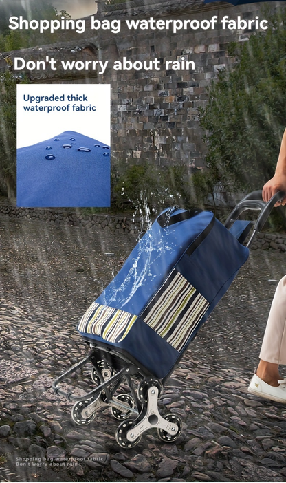 Stair Climbing Shopping Cart with Detachable Hand Truck, Foldable Grocery Trolley with Spacious Polyester Bag for Home Market Transport