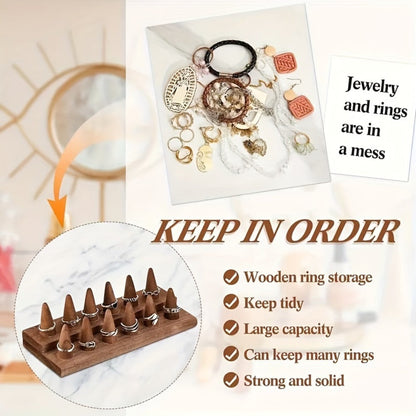 Jewelry Organizer Solid Wood Ring Display Stand in 2-Tier 12-Ring or 3-Tier 18-Ring Options