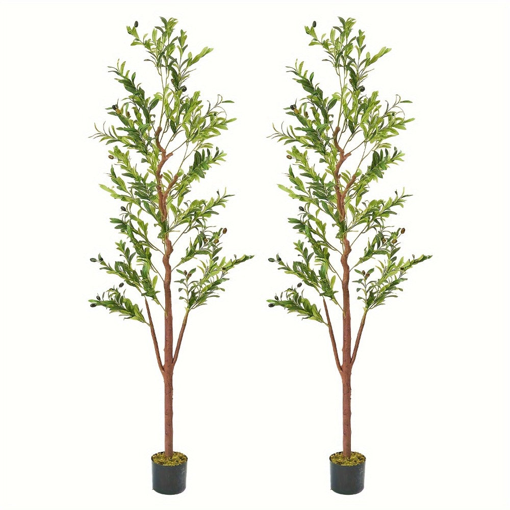 Artificial Olive Tree Large Faux Indoor Tree with Pot – Realistic 5FT 6FT 7FT Multi-Trunk Fake Olive Tree with Leaves & Fruits for Living Room Home Office Entryway Decor