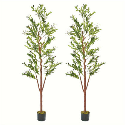 Artificial Olive Tree Large Faux Indoor Tree with Pot – Realistic 5FT 6FT 7FT Multi-Trunk Fake Olive Tree with Leaves & Fruits for Living Room Home Office Entryway Decor