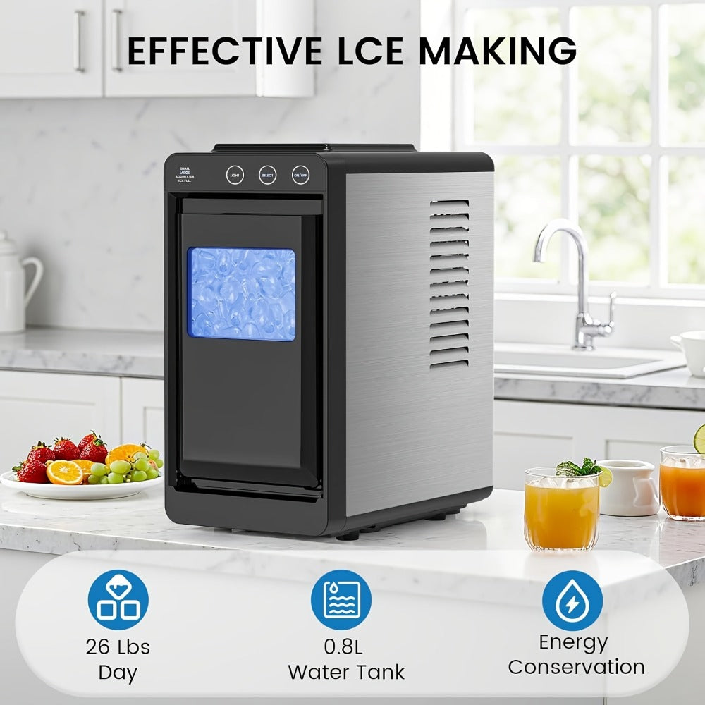 Black Countertop Ice Maker with 28 lb Daily Label, 8 Cubes per 6 Minutes, 27 oz Tank and Scoop