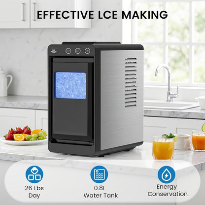Black Countertop Ice Maker with 28 lb Daily Label, 8 Cubes per 6 Minutes, 27 oz Tank and Scoop