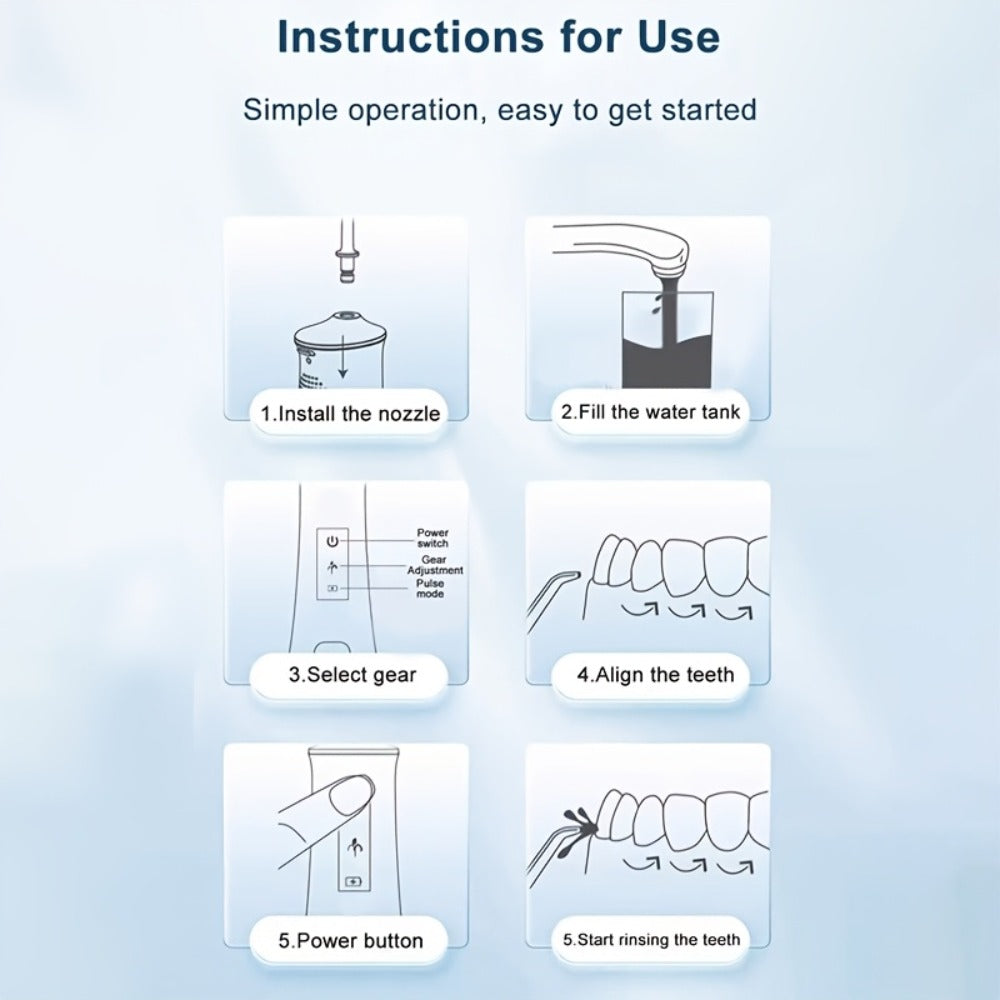 Water Flosser Portable Oral Irrigator – 360° Rotating Nozzle, 3 Pressure Modes, 4 Nozzle Tips, Rechargeable Cordless Teeth Cleaner for Travel & Daily Use