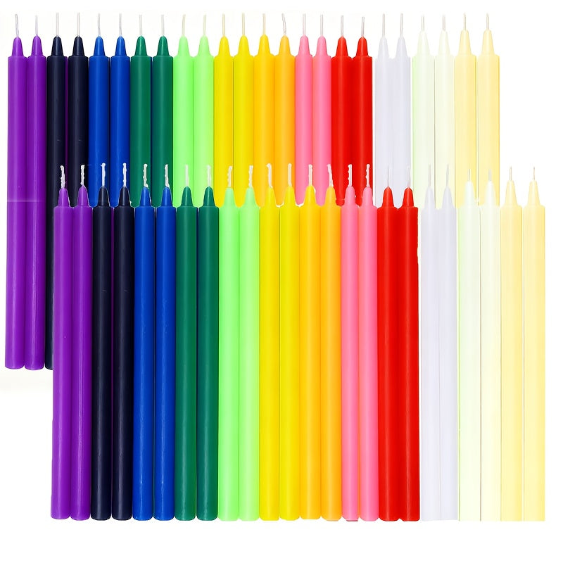 Unscented Chime Candle Set with 6.3-Inch Slim Paraffin Tapers in Assorted Colors and 24- or 48-Piece Packs