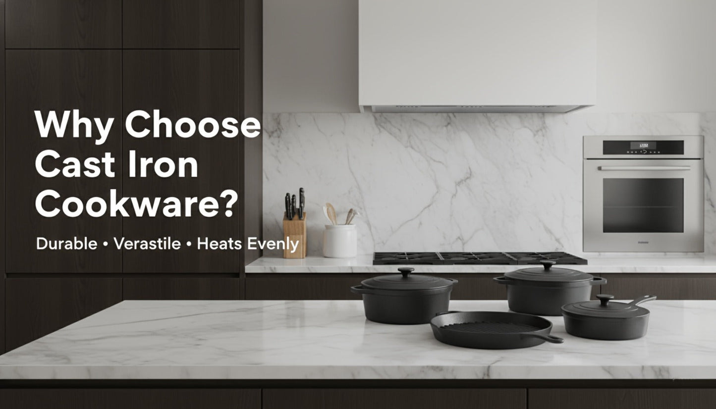 Cast Iron Cookware Collection with Eight Skillet, Dutch Pot, Griddle, Baking Tray and Set Configurations