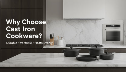 Cast Iron Cookware Collection with Eight Skillet, Dutch Pot, Griddle, Baking Tray and Set Configurations