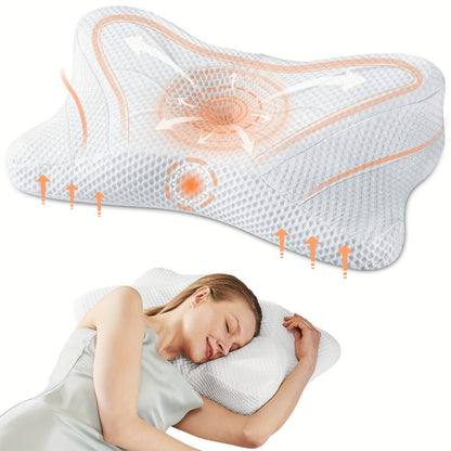 Memory Foam Cervical Pillow Ergonomic Contour Neck Support Orthopedic Bed Pillow for Side Back Stomach Sleepers with Cooling Pillowcase Queen King