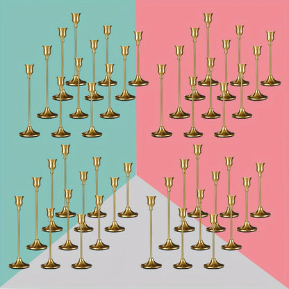 Copper Plated Candlestick Holders Bulk Set – Retro Minimalist Taper Candle Holders for Wedding Birthday Christmas Dining Table Fireplace Decor