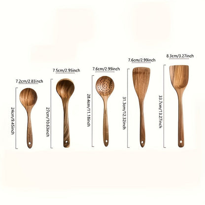 Wooden Kitchen Utensil Set with Five-, Six- or Ten-Piece Configurations and Optional Storage Box