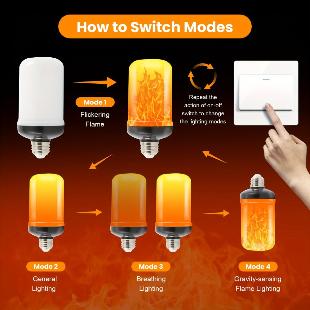 Flame Effect LED Light Bulbs with E26 Base, 51 LEDs and Four Lighting Modes in Yellow, Two-Pack