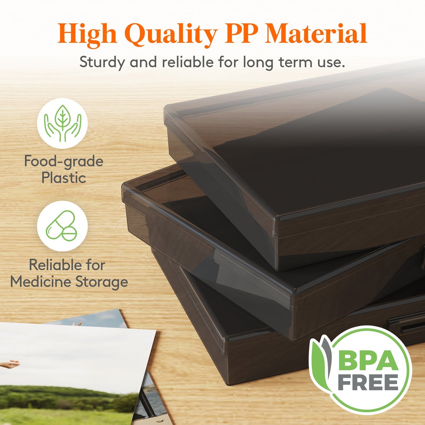 Photo Storage Box with 14 or 18 Inner Keeper Cases in Clear, Black or Multicolor Configurations