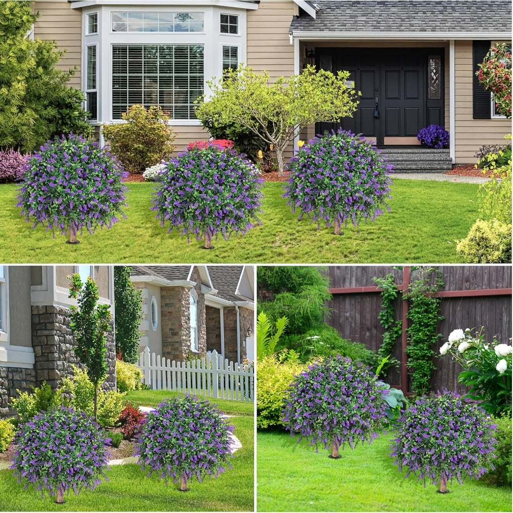 Artificial Floral Topiary Ball with Ground Spike, 22 or 23.6 Inch Height and Single or Two-Piece Style Options