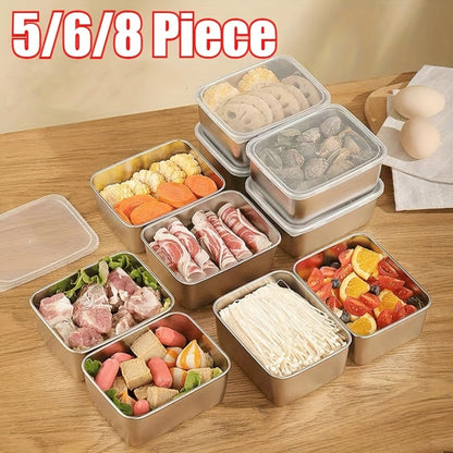 Food Storage Containers 304 Stainless Steel Set with Lids in Five-, Six- or Eight-Piece Options