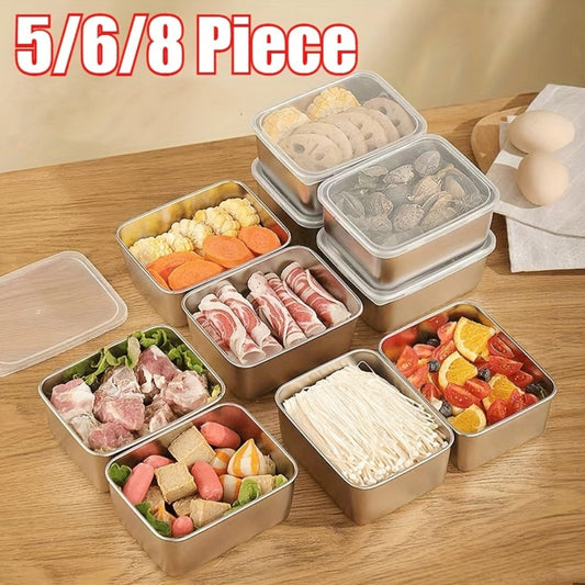 Food Storage Containers 304 Stainless Steel Set with Lids in Five-, Six- or Eight-Piece Options